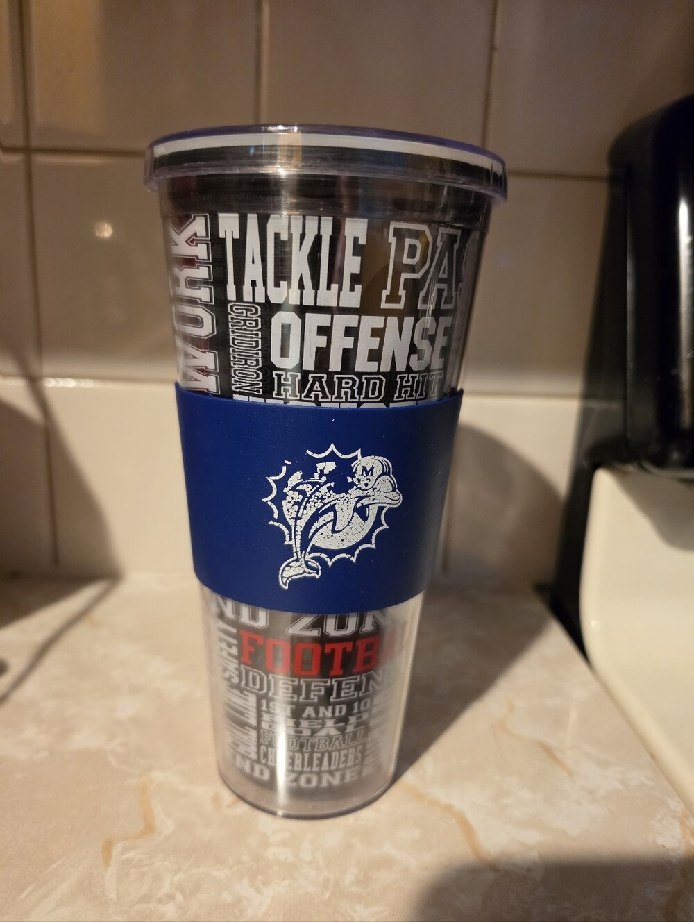 Miami Dolphins Blue Logo Travel Tumbler with Grip Band